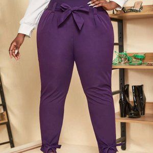 Tie Hem Purple Belted Pants – Plus Size